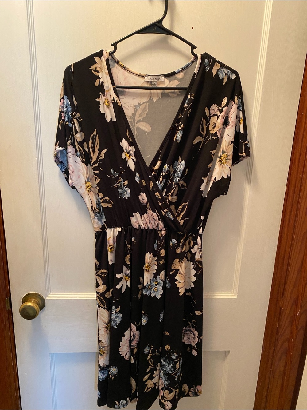 white birch Black Floral Midi Wrap Dress